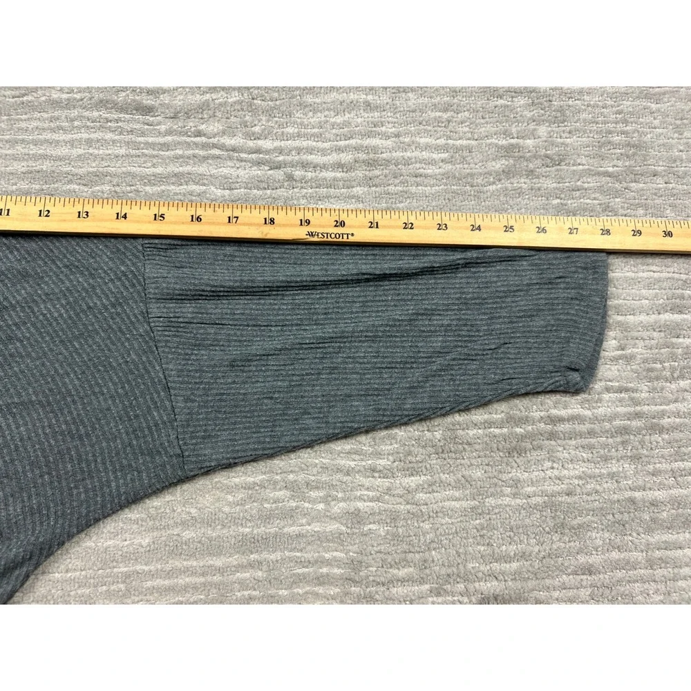 Auden Sleep Top Womens L Gray Ribbed Knit Long Sleeve V-Neck Relaxed Cropped
